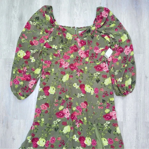 Green Floral Maxi Dress 1X - Picture 2 of 3